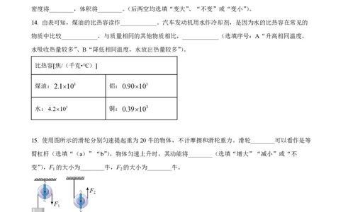 精品解析：上海市黄浦区清华中学2022-2023学年八年级下学期期末物理试题（原卷版）_0122026上海中考一模二模真题试卷_2026年上海一模_上海1500初中高中试卷_初中_八年级_下学期_3：期末