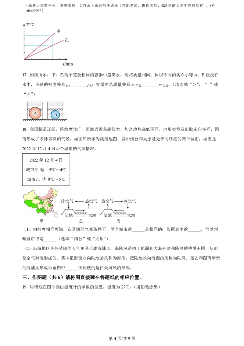 精品解析：上海市黄浦区清华中学2022-2023学年八年级下学期期末物理试题（原卷版）_0122026上海中考一模二模真题试卷_2026年上海一模_上海1500初中高中试卷_初中_八年级_下学期_3：期末