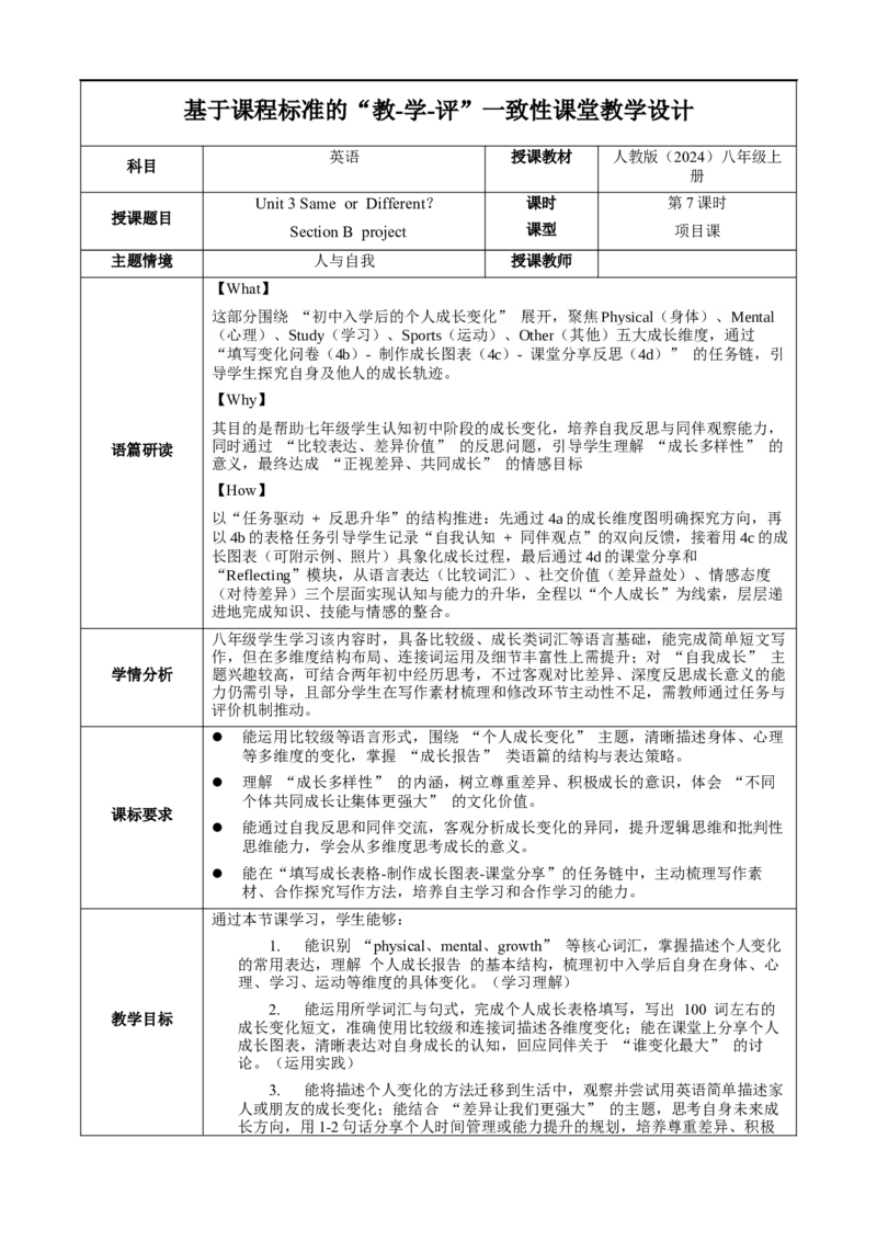 Unit3课时7SectionB(Project4a-4d)（教学设计）_最新人教版英语八年级上册_新版_初中英语8上新更新第一套可选择_01.U1-U3.英语8上-教案+PPT课件+导学案+分层作业第1套_Unit3