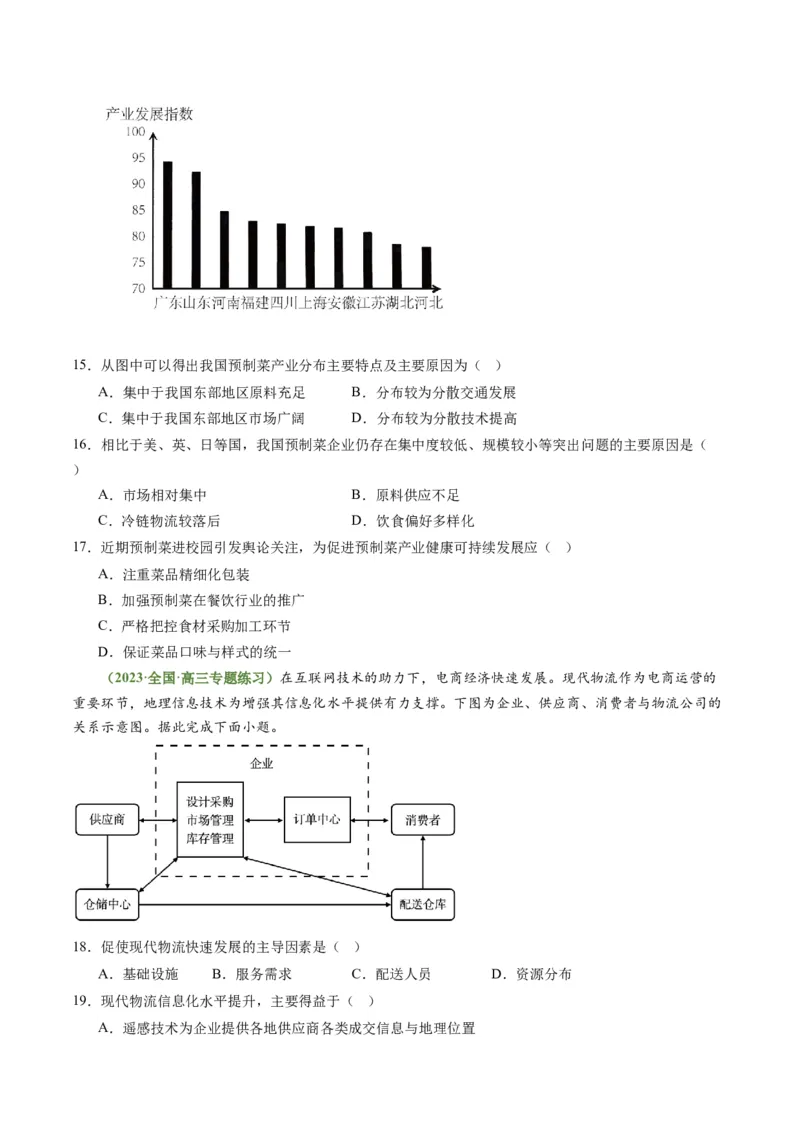 3.3服务业的区位选择（练习）（原卷版）_新高考复习资料_2024年新高考复习资料_一轮复习资料_完备战2024年高考地理一轮复习考点帮（新高考专用）_第三部分人文地理