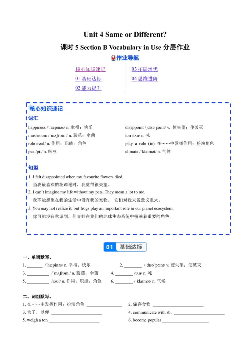 Unit4课时5SectionB（VocabularyinUse）（分层作业）（原卷版）_最新人教版英语八年级上册_新版_初中英语8上新更新第二套可选择_02课件+配套练习