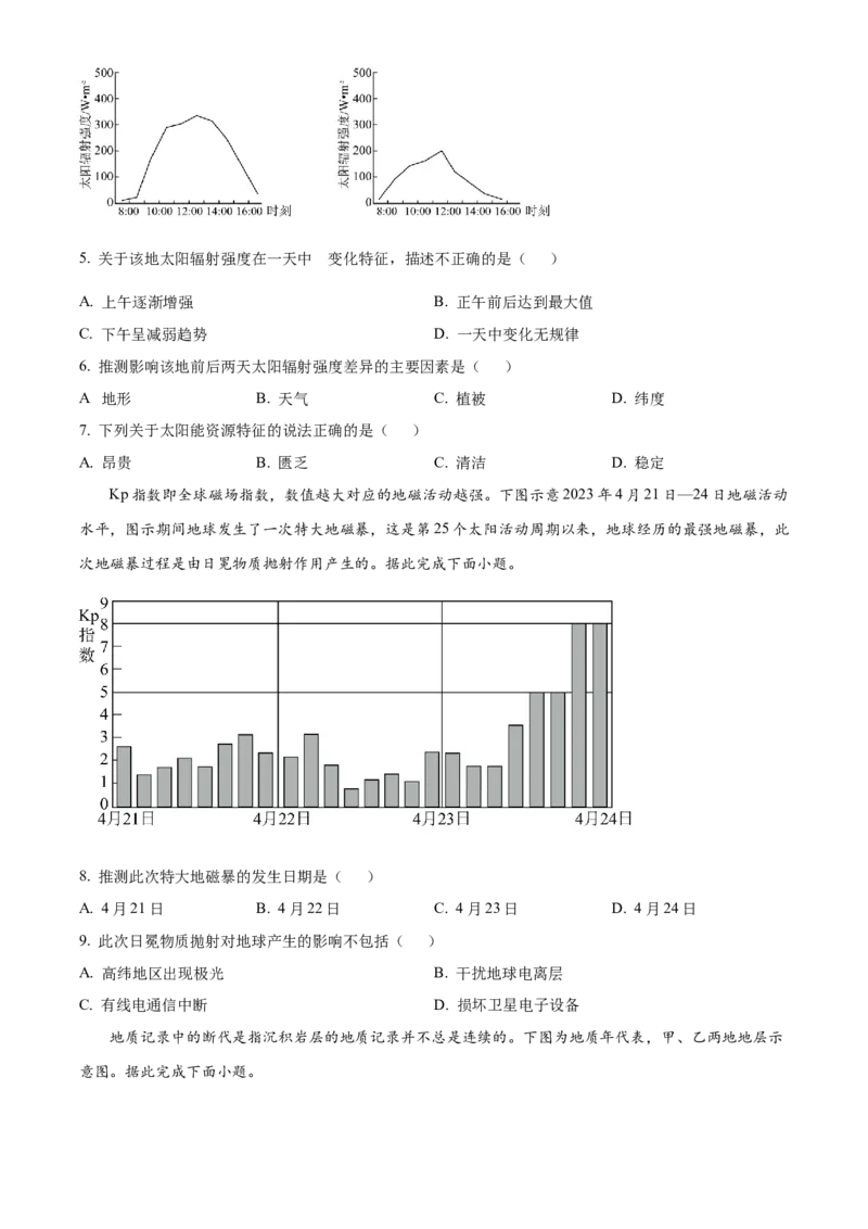 安徽省亳州市第二完全中学2025-2026学年高一上学期10月月考地理试题（原卷版）_2025年11月高一试卷_251109安徽省亳州市第二完全中学2025-2026学年高一上学期10月月考