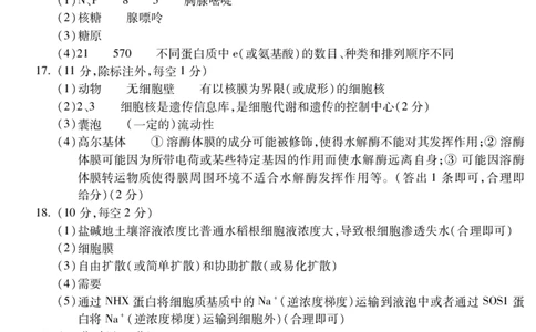 安徽省蚌埠市2025&mdash;2026学年度第一学期期末学业水平监测生物答案_2026年02月高一试卷_260209安徽省蚌埠市2025&mdash;2026学年度高一第一学期期末学业水平监测（全）
