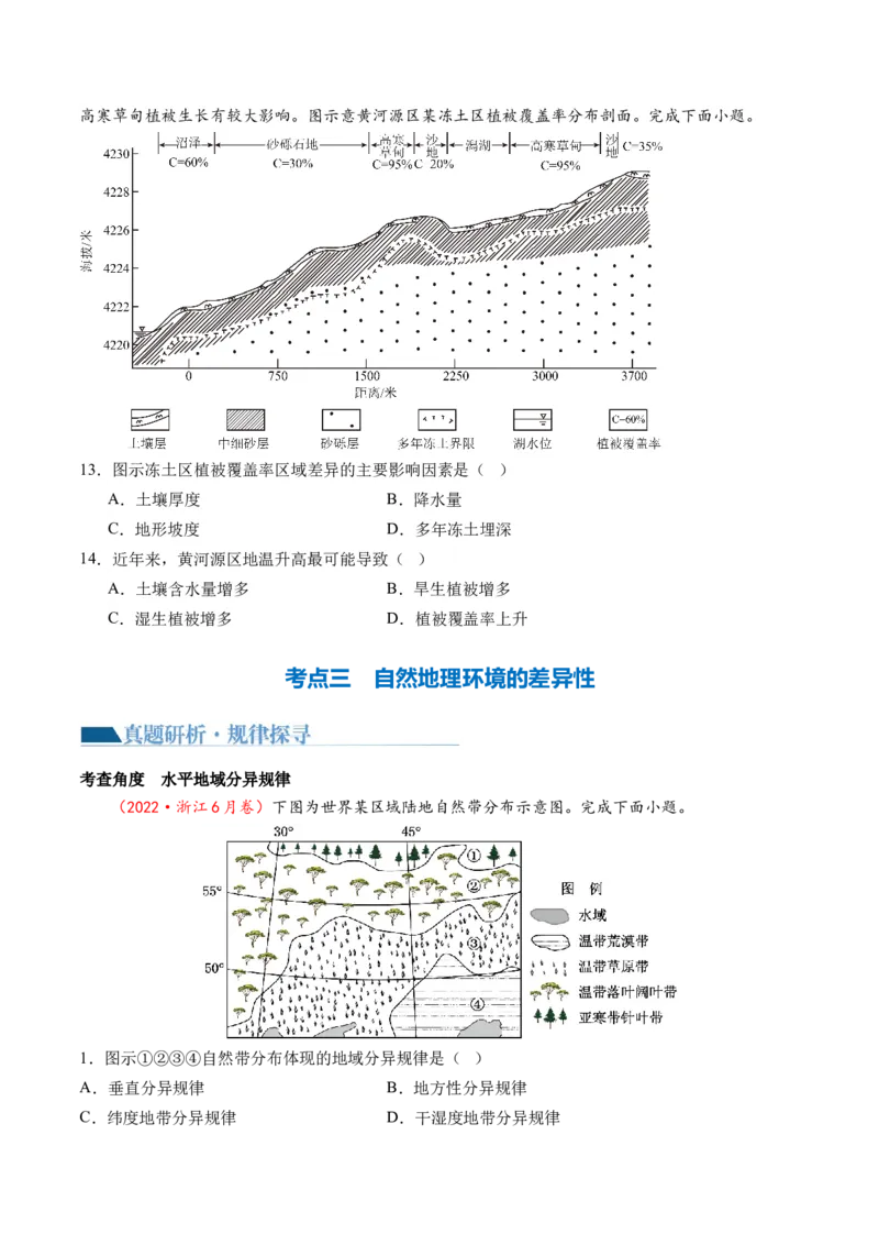 专题06自然地理环境的整体性与差异性（含生物与环境、冻土）（讲义）（原卷版）_新高考复习资料_2024年新高考复习资料_二轮复习资料_2024年高考地理二轮复习讲练测（新教材新高考）
