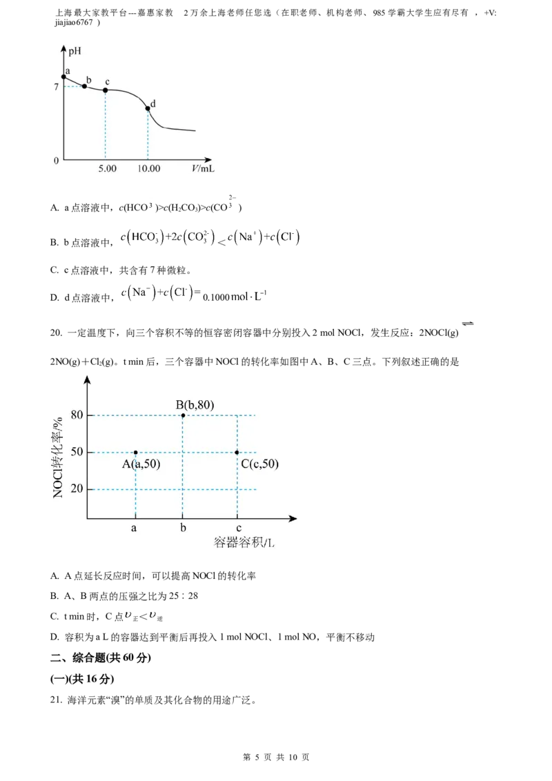 精品解析：上海市黄浦区2023届高三一模考试化学试题（原卷版）(1)_0122026上海中考一模二模真题试卷_2026年上海一模_上海1500初中高中试卷_高中_高三_模拟卷_化学