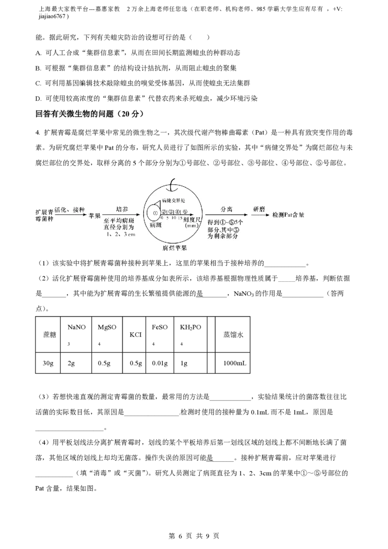 精品解析：上海市华东师范大学第二附属中学2023-2024学年高三9月月考生物试题（原卷版）_0122026上海中考一模二模真题试卷_2026年上海一模_上海1500初中高中试卷_高中_高三_上学期