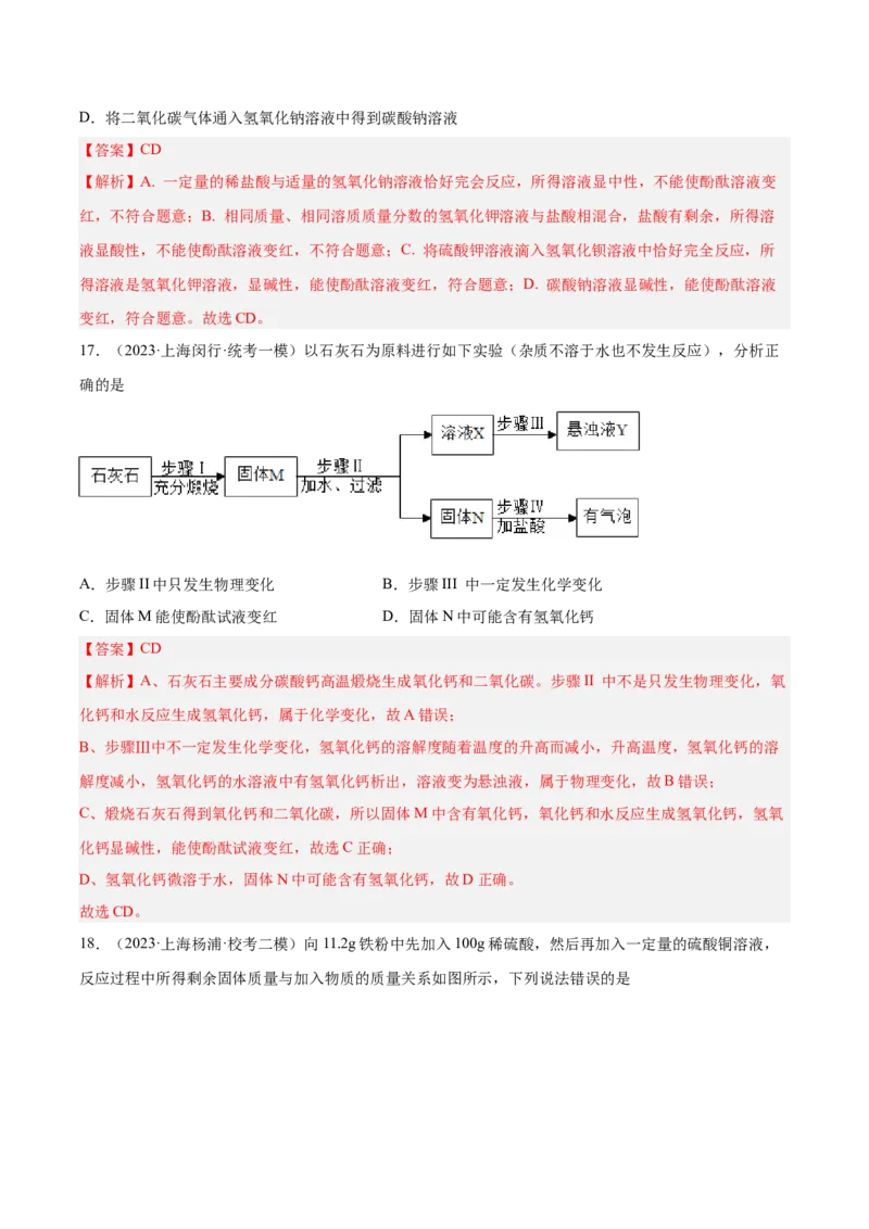专题05图像题、难点分析（解析版）_0122026上海中考一模二模真题试卷_2025-2012年_5.上海中考化学一模二模（12-24）_一模_2023年上海市中考化学一模试卷（15区）