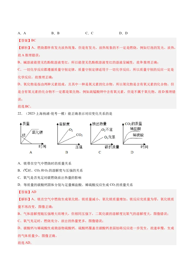 专题05图像题、难点分析（解析版）_0122026上海中考一模二模真题试卷_2025-2012年_5.上海中考化学一模二模（12-24）_一模_2023年上海市中考化学一模试卷（15区）