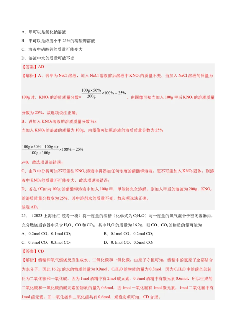 专题05图像题、难点分析（解析版）_0122026上海中考一模二模真题试卷_2025-2012年_5.上海中考化学一模二模（12-24）_一模_2023年上海市中考化学一模试卷（15区）