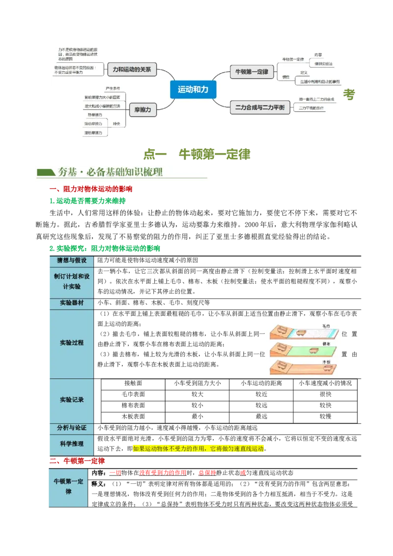 专题09运动和力（讲义）（原卷版）_8、物理总复习_8.中考物理总复习_2024年中考复习资料_一轮复习资料_完2024年中考物理一轮复习课件+讲义+练习（全国通用）
