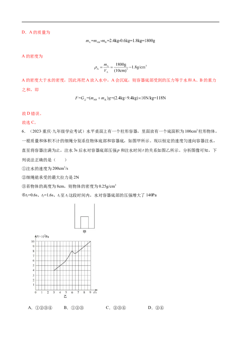 专题10压强和浮力（全国通用）解析版_8、物理总复习_8.中考物理总复习_2024年中考复习资料_二轮复习资料_完2024年中考物理专题练习（全国通用）_重点练_教师版（含答案解析）
