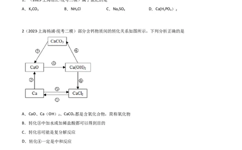 专题08酸碱盐（原卷版）_0122026上海中考一模二模真题试卷_2025-2012年_5.上海中考化学一模二模（12-24）_二模_2023年上海市中考化学二模试卷（15份）