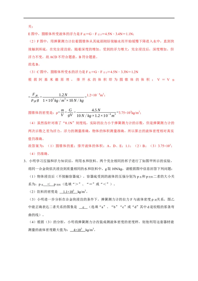 专题07浮力相关实验（解析版）_8、物理总复习_8.中考物理总复习_2023年中考复习资料_二轮复习_2023年中考物理二轮题型专项复习（全国通用）