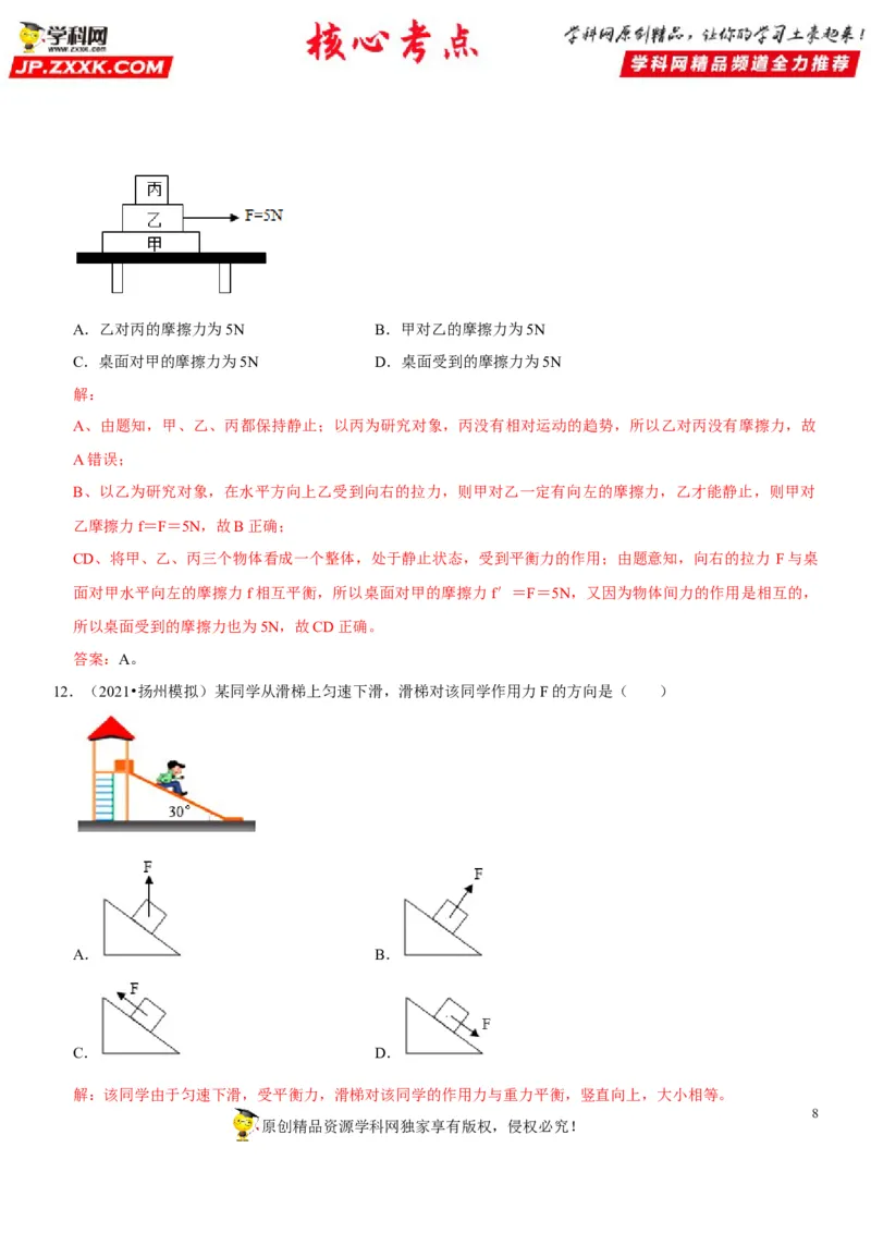 专题12三种常见的力及其作用效果（解析版）-2022年中考物理二轮专项复习核心考点讲解与必刷题型汇编（全国通用）_8、物理总复习_8.中考物理总复习_2022年中考复习资料