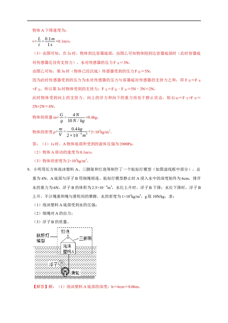 专题03压强和浮力问题（解析版）_8、物理总复习_8.中考物理总复习_2023年中考复习资料_二轮复习_2023年中考物理二轮题型专项复习（全国通用）