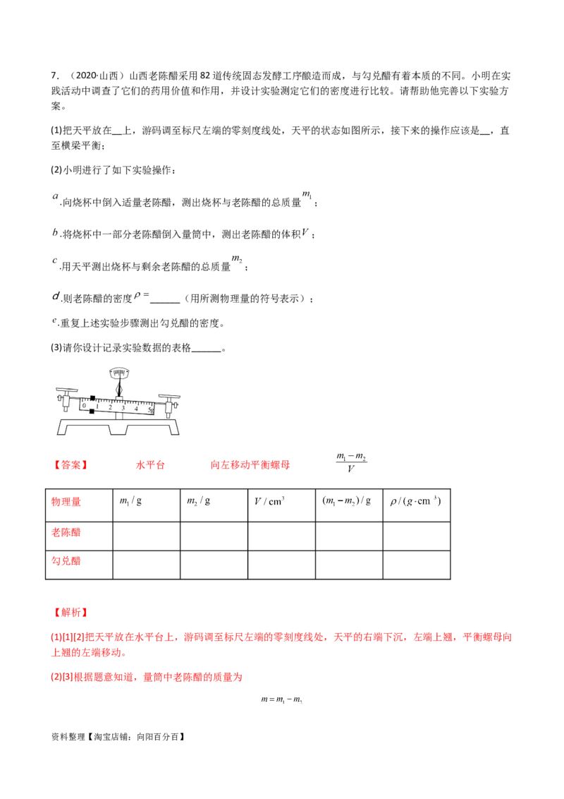 专题06质量和密度-（2022-2020）三年中考物理试题分项汇编（全国通用）（解析版）_8、物理总复习_8.中考物理总复习_2023年中考复习资料_专项复习_解析版