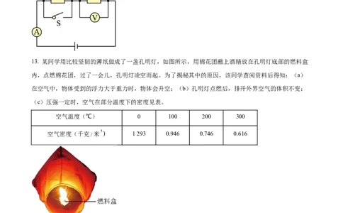 精品解析：上海市静安区2022-2023学年九年级上学期期末物理试题（一模）（原卷版）_0122026上海中考一模二模真题试卷_2025-2012年_4.上海中考物理一模二模（14-24）_一模