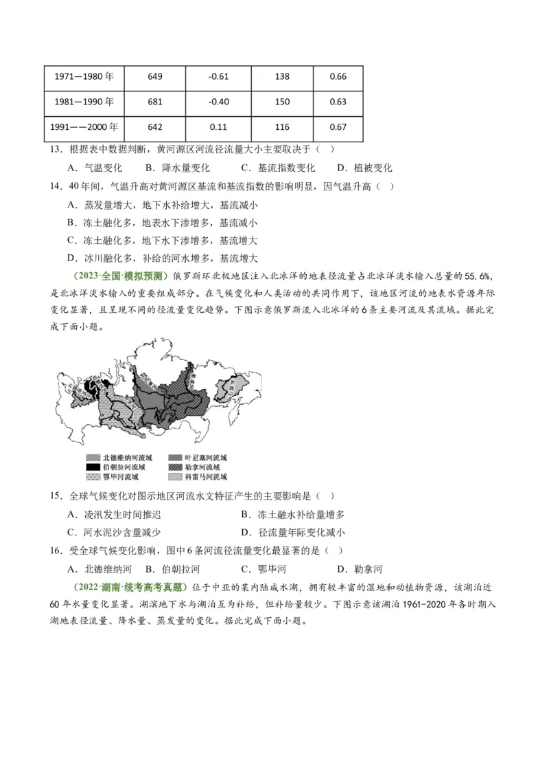 3.2陆地水体的相互关系（练习）（原卷版）_新高考复习资料_2024年新高考复习资料_一轮复习资料_完备战2024年高考地理一轮复习考点帮（新高考专用）_第二部分自然地理