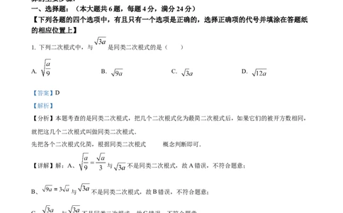 精品解析：2024年上海市普陀区中考二模数学试题（解析版）_0122026上海中考一模二模真题试卷_2025-2012年_2.上海中考数学一模二模（12-24）_二模