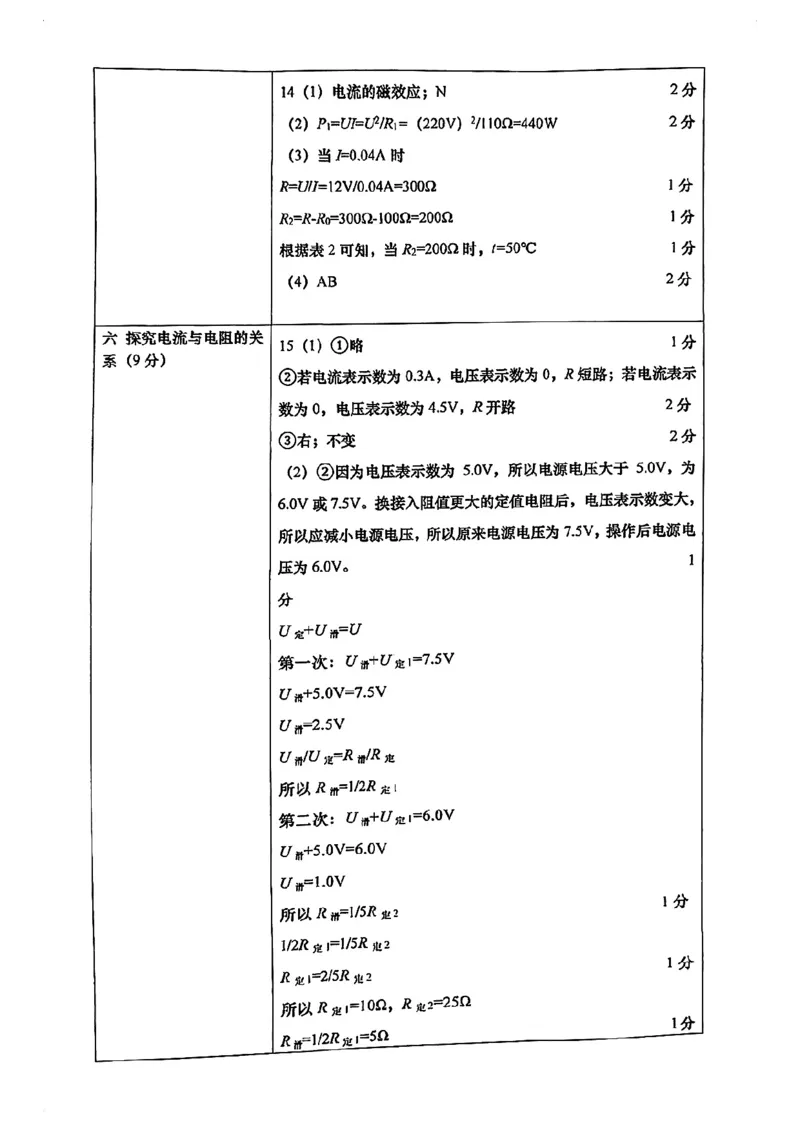 松江物理标准答案（含评分标准）_0122026上海中考一模二模真题试卷_2026上海二模更新中1_松江