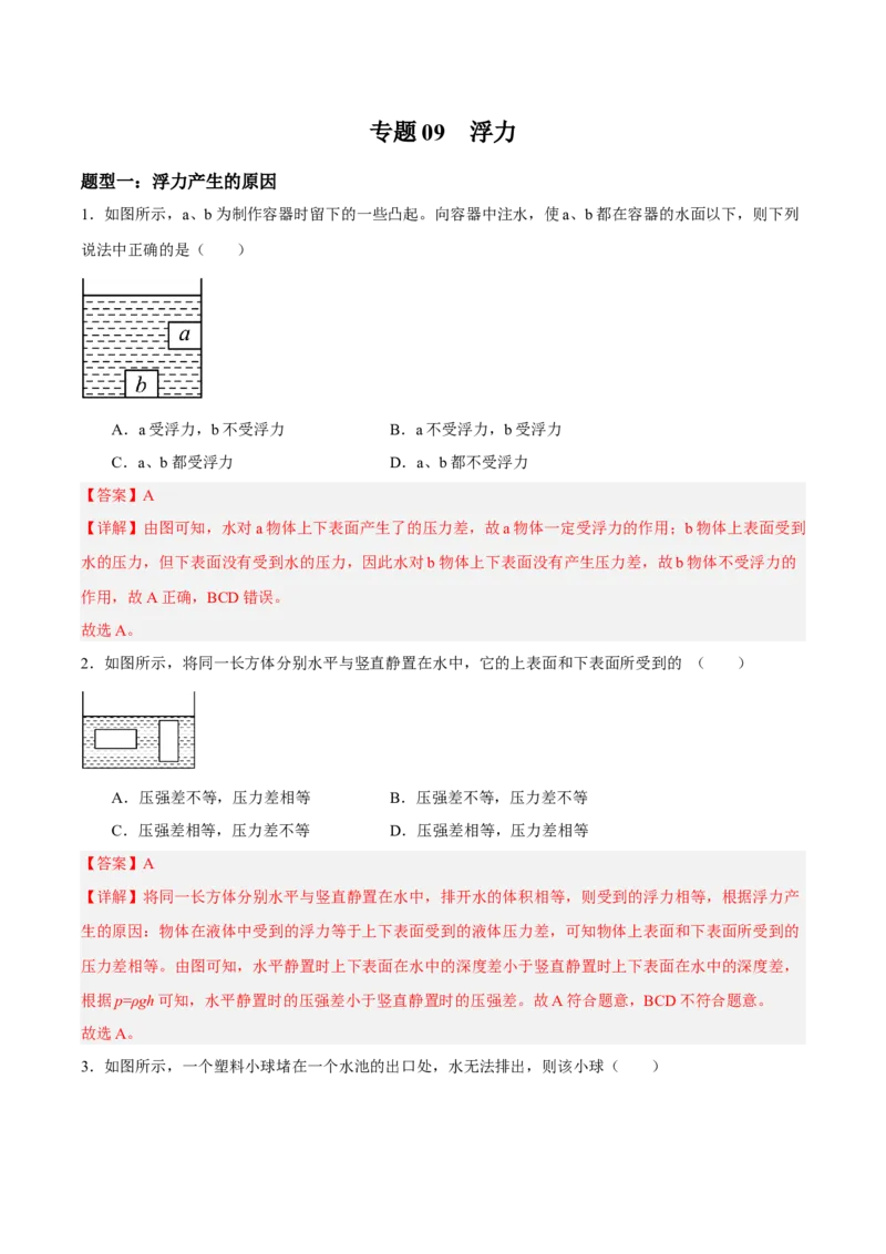 专题09浮力2022-2023学年中考二轮培优训练（解析版）_8、物理总复习_8.中考物理总复习_2023年中考复习资料_二轮复习_备战2023学年中考二轮培优训练