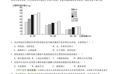 4.1主要植被与自然环境（练习）（原卷版）_新高考复习资料_2024年新高考复习资料_一轮复习资料_完备战2024年高考地理一轮复习考点帮（新高考专用）_第二部分自然地理