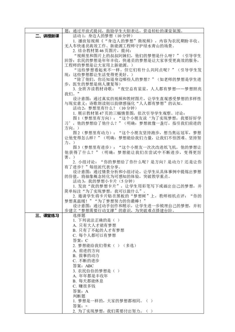 13.1《每个人都有梦想&mdash;&mdash;身边人的梦想》教案设计(1)(1)_26新二年级道法下册（统编版）_版本一_部编版道德与法治2下_2026春新版_第一套_02.道德2下-表格式核心素养教案+PPT课件第2套已更完