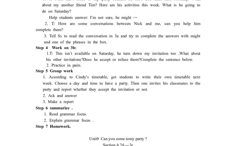 unit9Canyoucometomyparty全单元教案（5课时）_最新人教版英语八年级上册_老版（含有参考价值）_01教案人教版初中英语八上（多版本）易提分旗舰店
