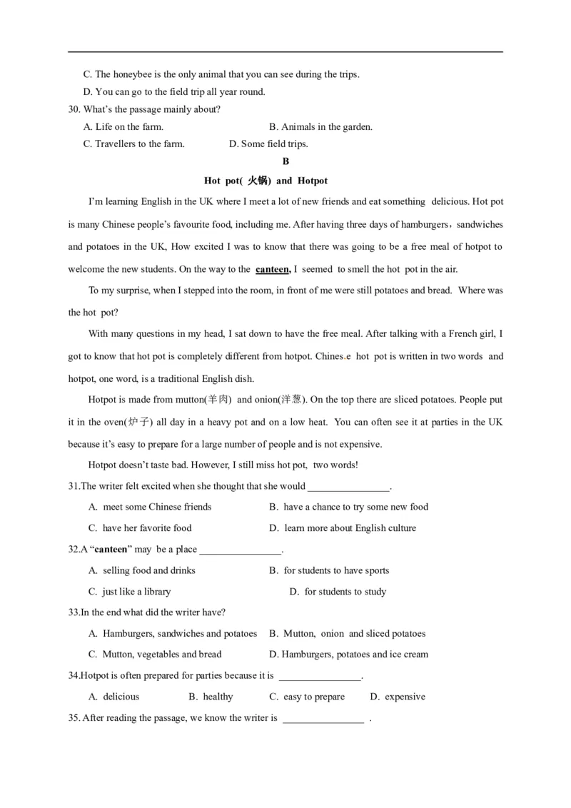 期末测试题4含答案_最新人教版英语八年级上册_老版（含有参考价值）_03练习和试卷人教版初中英语八上（多版本）易提分旗舰店_期中期末测试卷（多套可选）