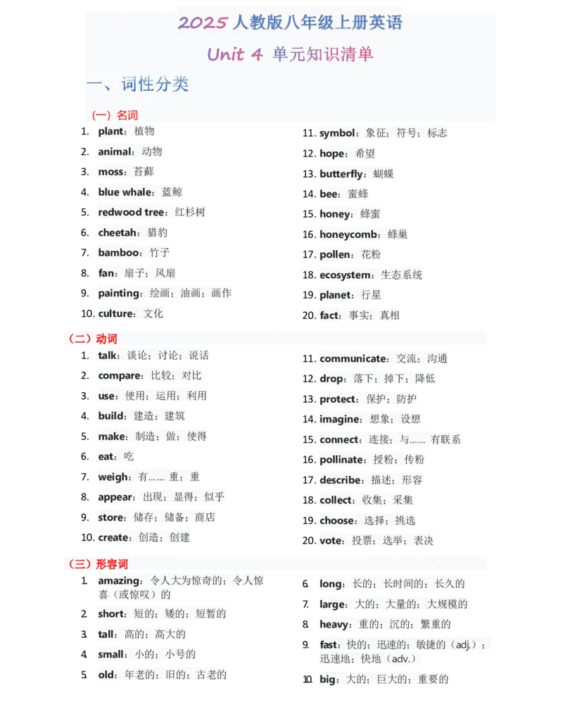 （合并）单元知识清单Unit1-8教师版_最新人教版英语八年级上册_新版_最新2025秋人教版英语（八年级上册）_2025秋人教版英语8上：预习资料包_14单元知识清单（word+pdf）