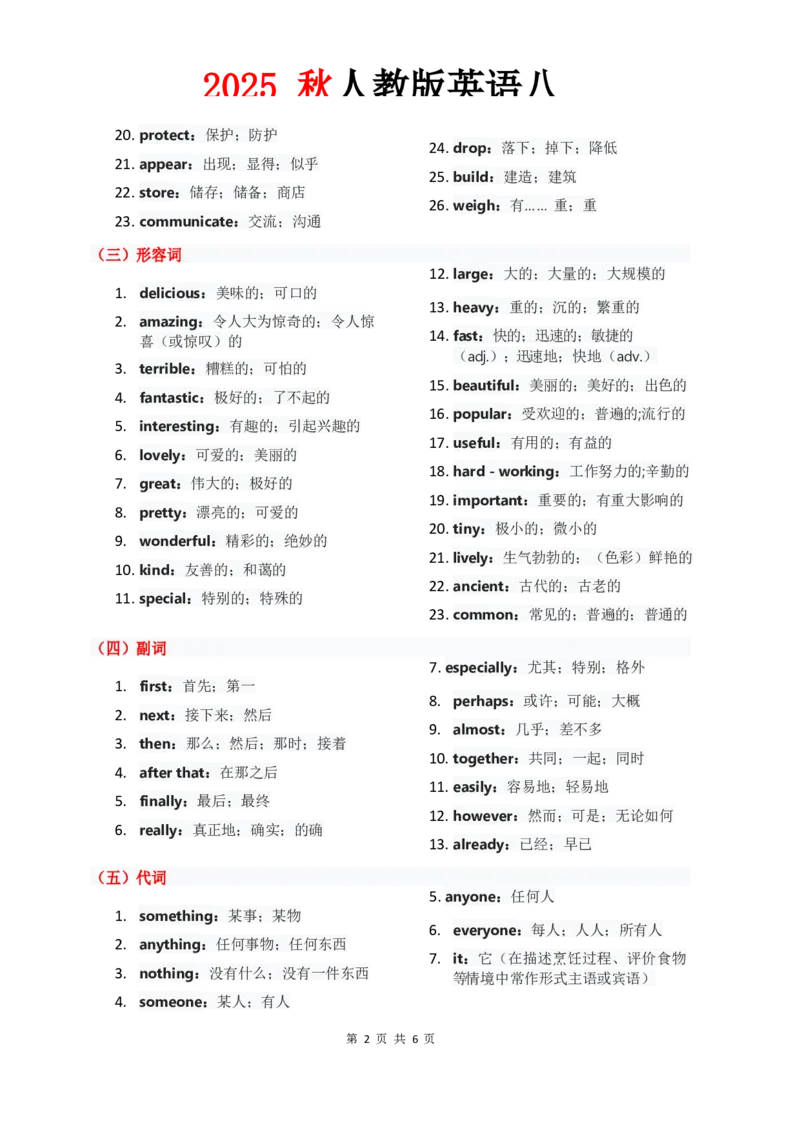 （合并）单元知识清单Unit1-8教师版_最新人教版英语八年级上册_新版_最新2025秋人教版英语（八年级上册）_2025秋人教版英语8上：预习资料包_14单元知识清单（word+pdf）