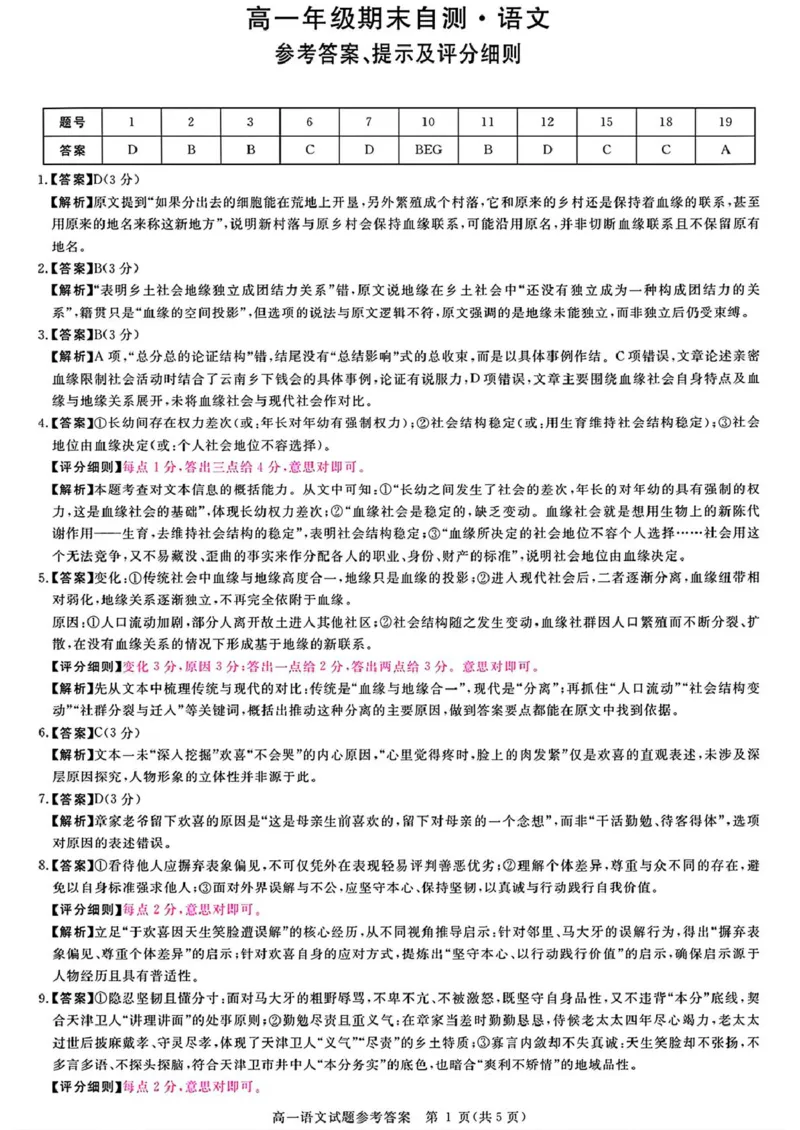 山西晋城市2025-2026学年高一上学期2月期末自测语文试题（图片版，含答案）_2026年02月高一试卷_260214山西省晋城市2025-2026学年高一上学期2月期末自测（全）