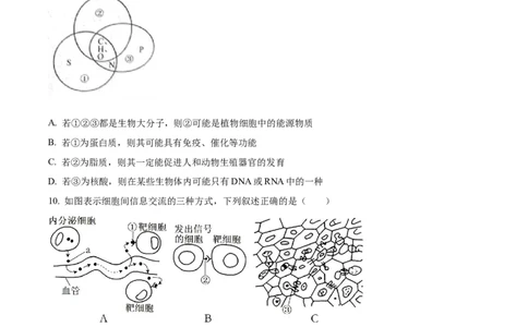 山西省部分学校2024-2025学年高一上学期11月期中质量检测生物试题Word版无答案_2024年12月试卷_1209山西省部分学校2024-2025学年高一上学期11月期中考试