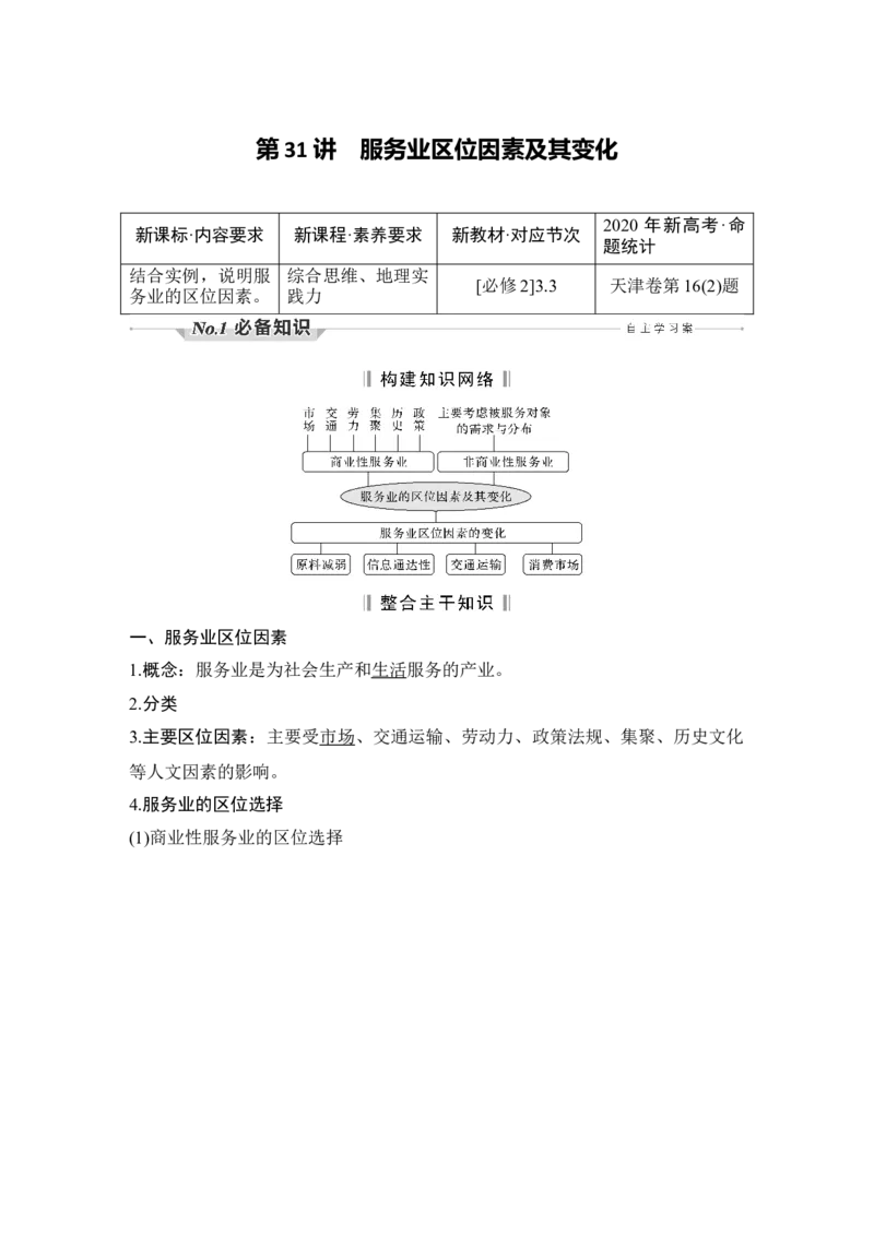淘宝店：品优教学第31讲　服务业区位因素及其变化_新高考复习资料_2022年新高考复习资料_2022届新高考讲义+课件_2022版高三地理总复习专用（新高考-人教版-新教材）Word讲义