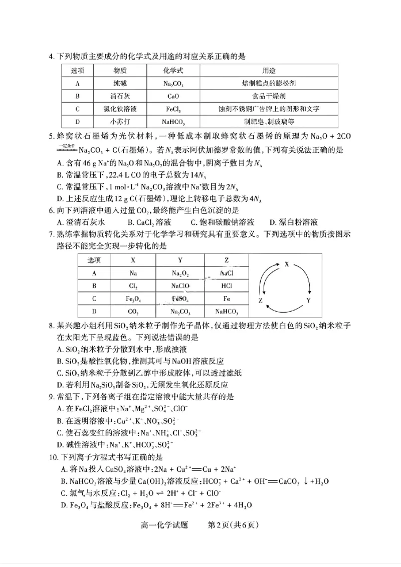 山西省部分学校2025-2026学年高一上学期高一选科调研检测暨12月月考化学试题（含答案）_2025年12月高一试卷_251219山西省2025-2026学年三重教育高一上学期12月选科调研检测（全）