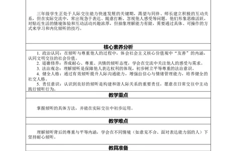 9.2《学会倾听&mdash;&mdash;倾听有方法》教案设计_26新三年级道法下册（统编版）_版本一_部编版道德与法治3下_2026春新版_第二套_01.道法3下第2套课件+核心素养教案26春