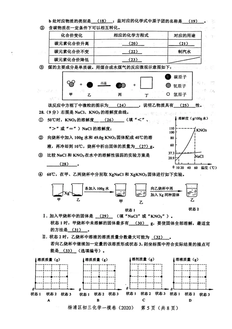 2020上海中考化学一模试卷（扫描版）&mdash;&mdash;&mdash;全套16区_0122026上海中考一模二模真题试卷_2025-2012年_5.上海中考化学一模二模（12-24）_一模_2020年上海市中考化学一模试卷（15份）
