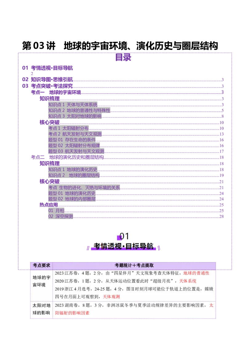 第03讲地球的宇宙环境、演化历史与圈层结构（讲义）（原卷版）_新高考复习资料_2025年新高考资料_2025年高考地理一轮复习讲练测（新教材新高考）