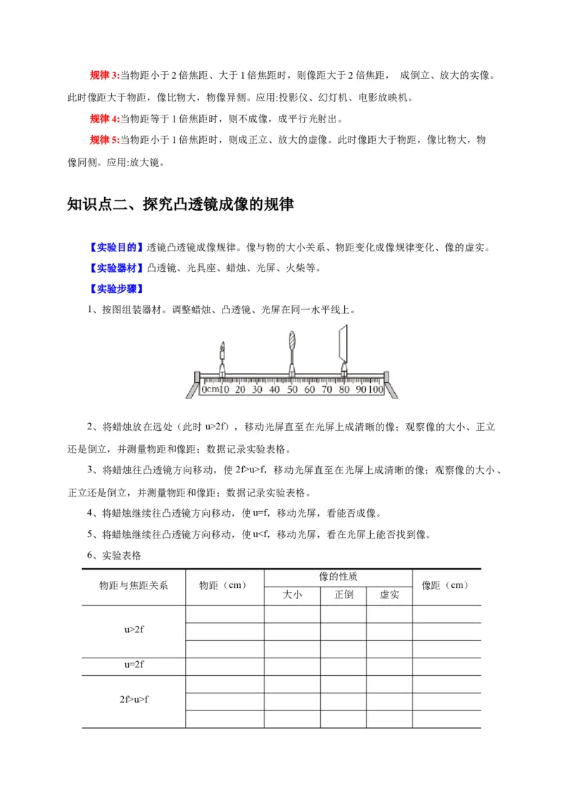 实验3探究凸透镜成像的规律（原卷版）_8、物理总复习_2024年中考复习资料_二轮复习_（讲义+练习）2024年中考物理二轮题型专项复习
