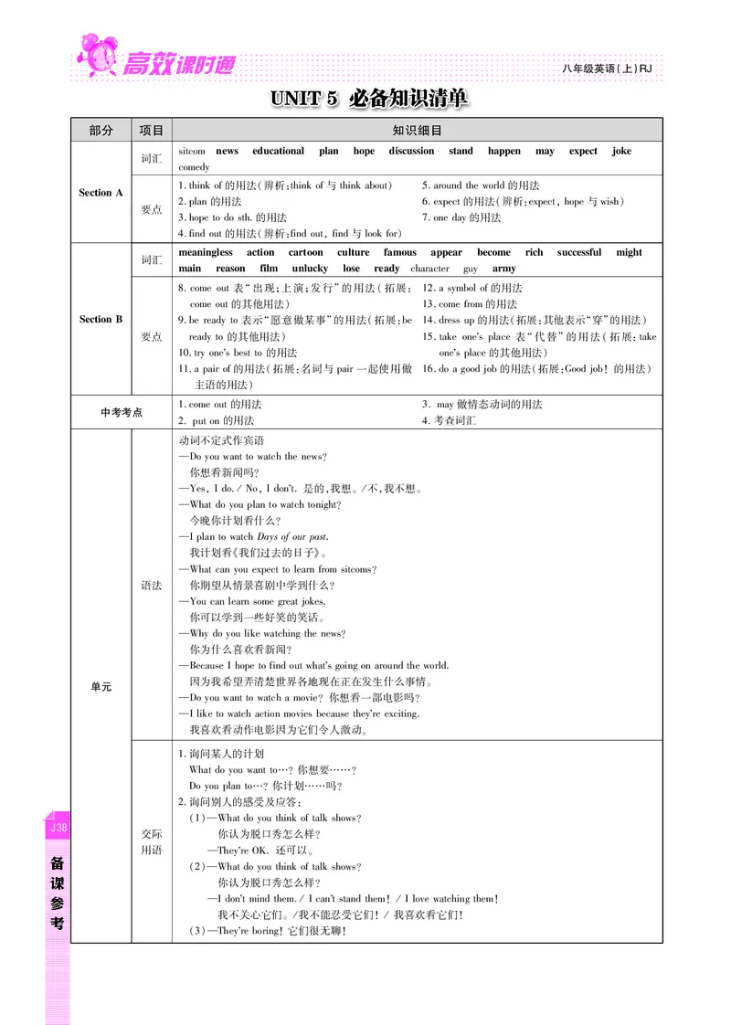 高效课时通人教版英语八年级上册Unit5Doyouwanttowatchagameshow备课参考（PDF版）_最新人教版英语八年级上册_老版（含有参考价值）_备课素材