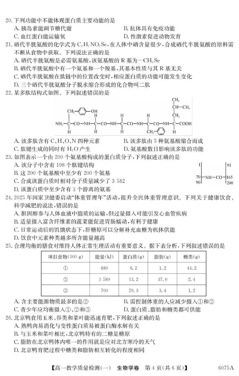 广东省八校联盟2025-2026学年高一上学期教学质量检测（一）生物试题_2025年10月高一试卷_251028广东省八校联盟2025-2026学年高一上学期教学质量检测（一）（全）