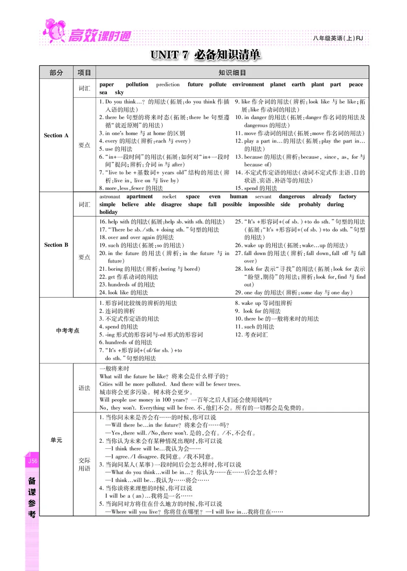 高效课时通人教版英语八年级上册Unit7Willpeoplehaverobots备课参考（PDF版）_最新人教版英语八年级上册_老版（含有参考价值）_备课素材