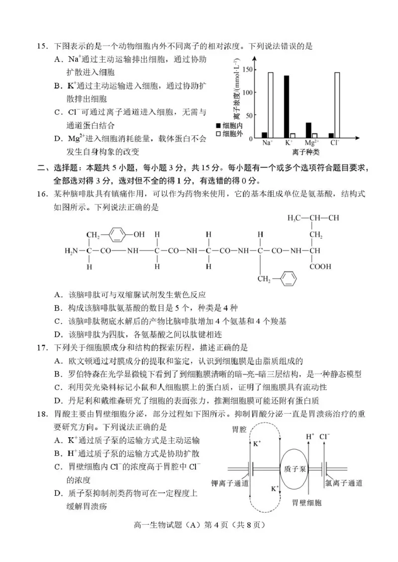 山东省菏泽市2025-2026学年高一上学期期中联考试题生物（A）PDF版含答案_2025年12月高一试卷_251222山东省菏泽市2025-2026学年高一上学期期中联考