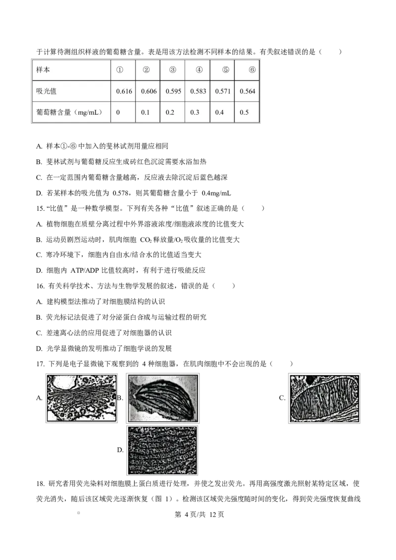 广东省江门市2024-2025学年高一上学期1月期末考试生物试题Word版无答案_2025年03月试卷_0310广东省江门市2024-2025学年高一上学期1月期末考试