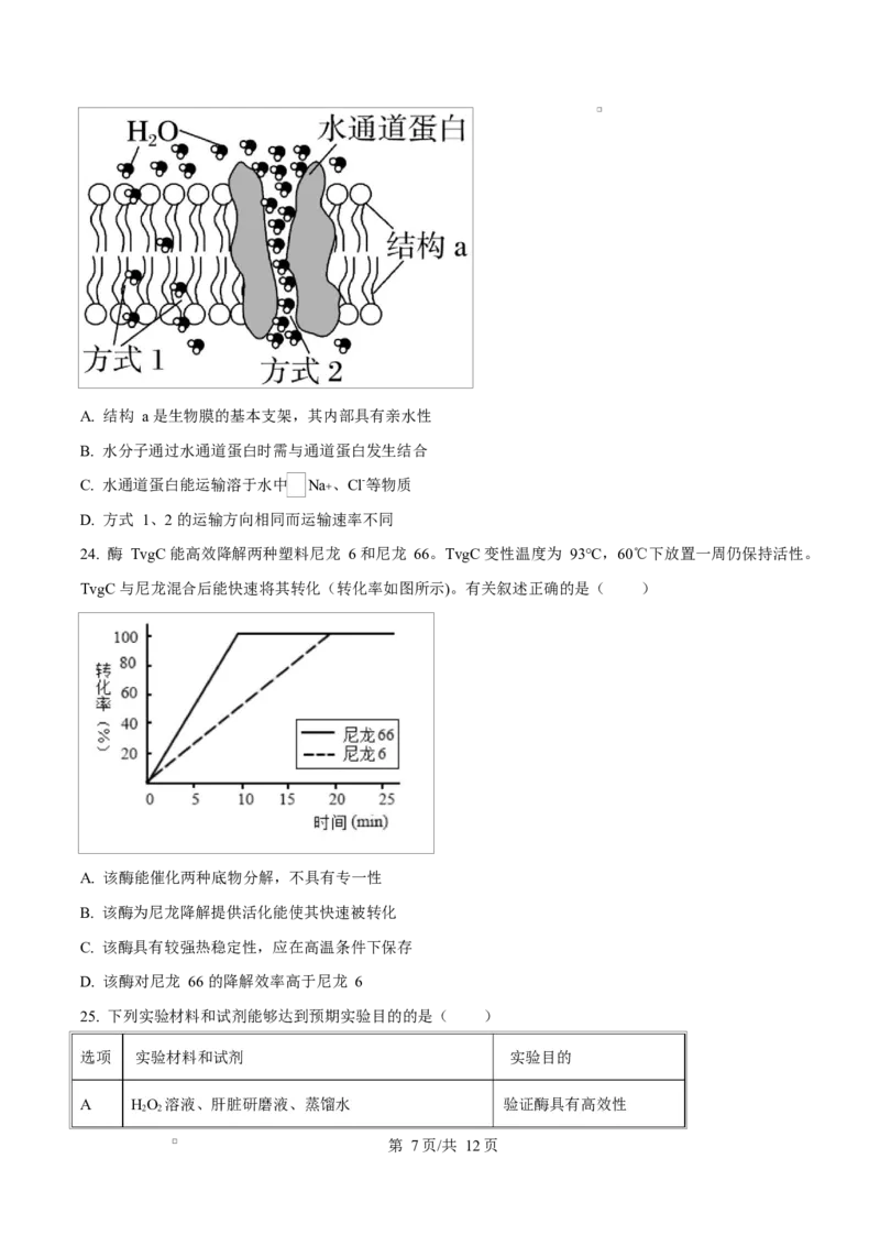 广东省江门市2024-2025学年高一上学期1月期末考试生物试题Word版无答案_2025年03月试卷_0310广东省江门市2024-2025学年高一上学期1月期末考试