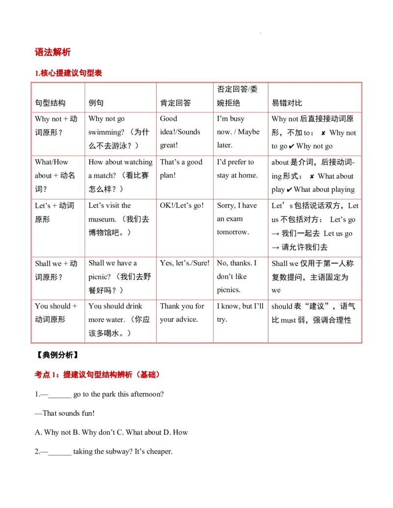 第04讲名词数与提建议句型（原卷版）暑假自学课2025年新八年级人教版（2024）英语_最新人教版英语八年级上册_新版_初中英语8上新更新第三套可选择_18暑假自学