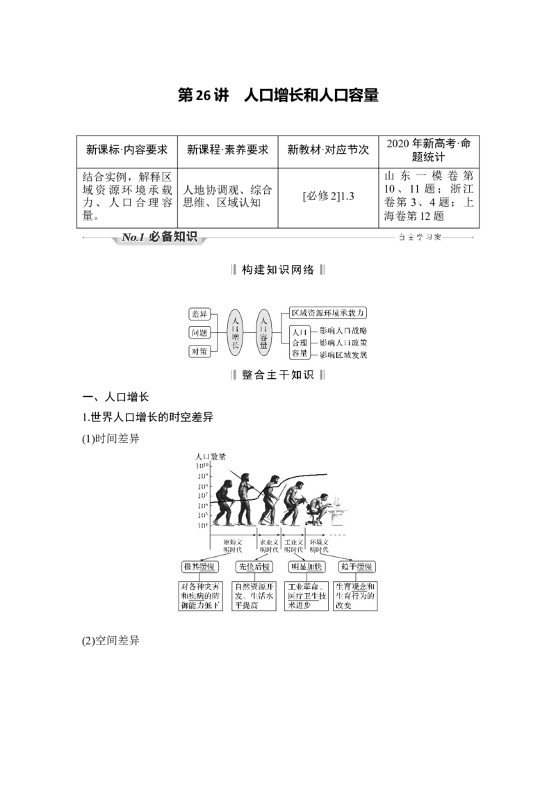 淘宝店：品优教学第26讲　人口增长和人口容量_新高考复习资料_2022年新高考复习资料_2022届新高考讲义+课件_2022版高三地理总复习专用（新高考-人教版-新教材）Word讲义