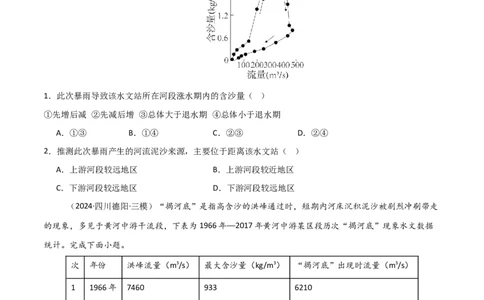 热点突破06（三）含沙量与输沙量-2025年高考地理一轮复习考点通关卷（新高考通用）（原卷版）_新高考复习资料_2025年新高考资料_2025年高考地理一轮复习考点通关卷（新高考通用）
