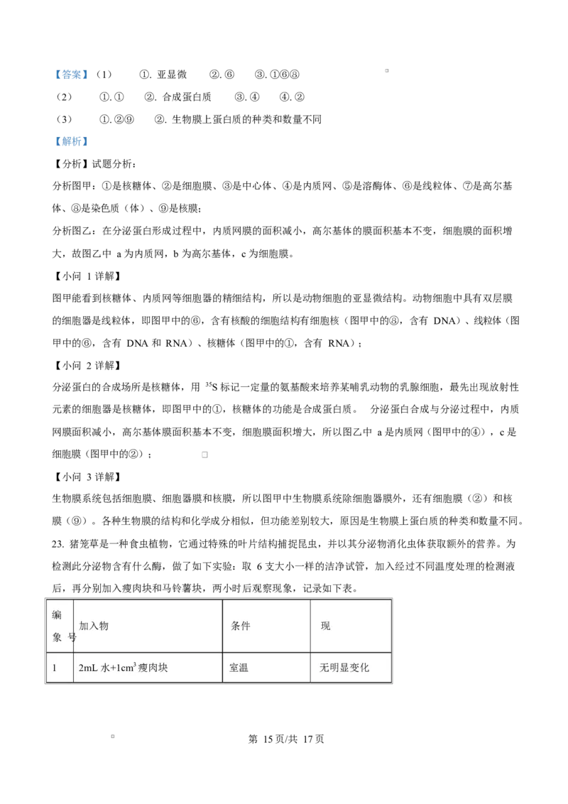广东省惠州市2024-2025学年高一上学期期末质量检测生物试卷Word版含解析_2025年02月试卷_0221广东省惠州市2024-2025学年高一上学期期末考试