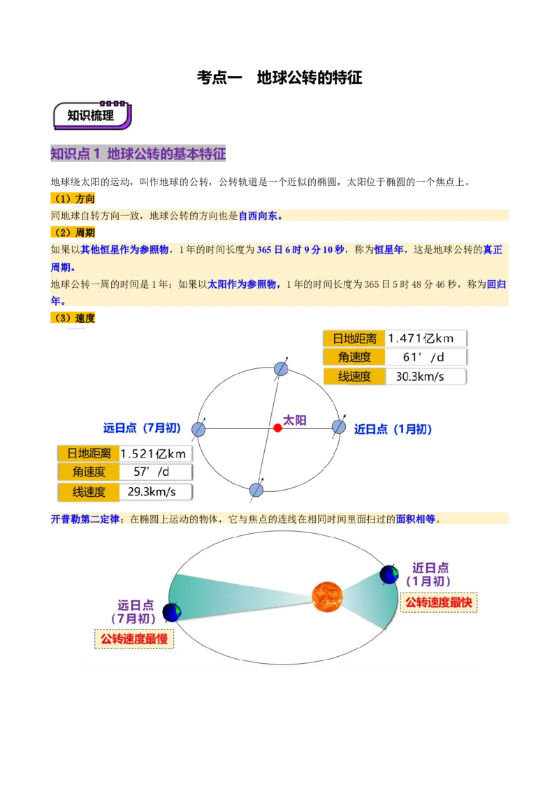 第05讲地球公转及其地理意义（讲义）（原卷版）_新高考复习资料_2025年新高考资料_2025年高考地理一轮复习讲练测（新教材新高考）